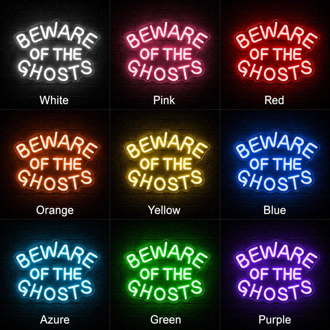 Beware Of The Ghosts LED Neon Sign day and night comparison