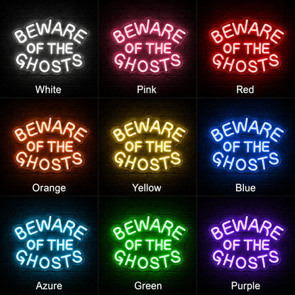 Beware Of The Ghosts LED Neon Sign day and night comparison