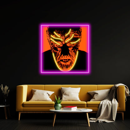 Beware The Wolfman Vintage Universal Monsters Artwork Led Neon Sign - LED neon sign close-up detail