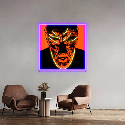 Beware The Wolfman Vintage Universal Monsters Artwork Led Neon Sign - Neon sign mounted on wall in room
