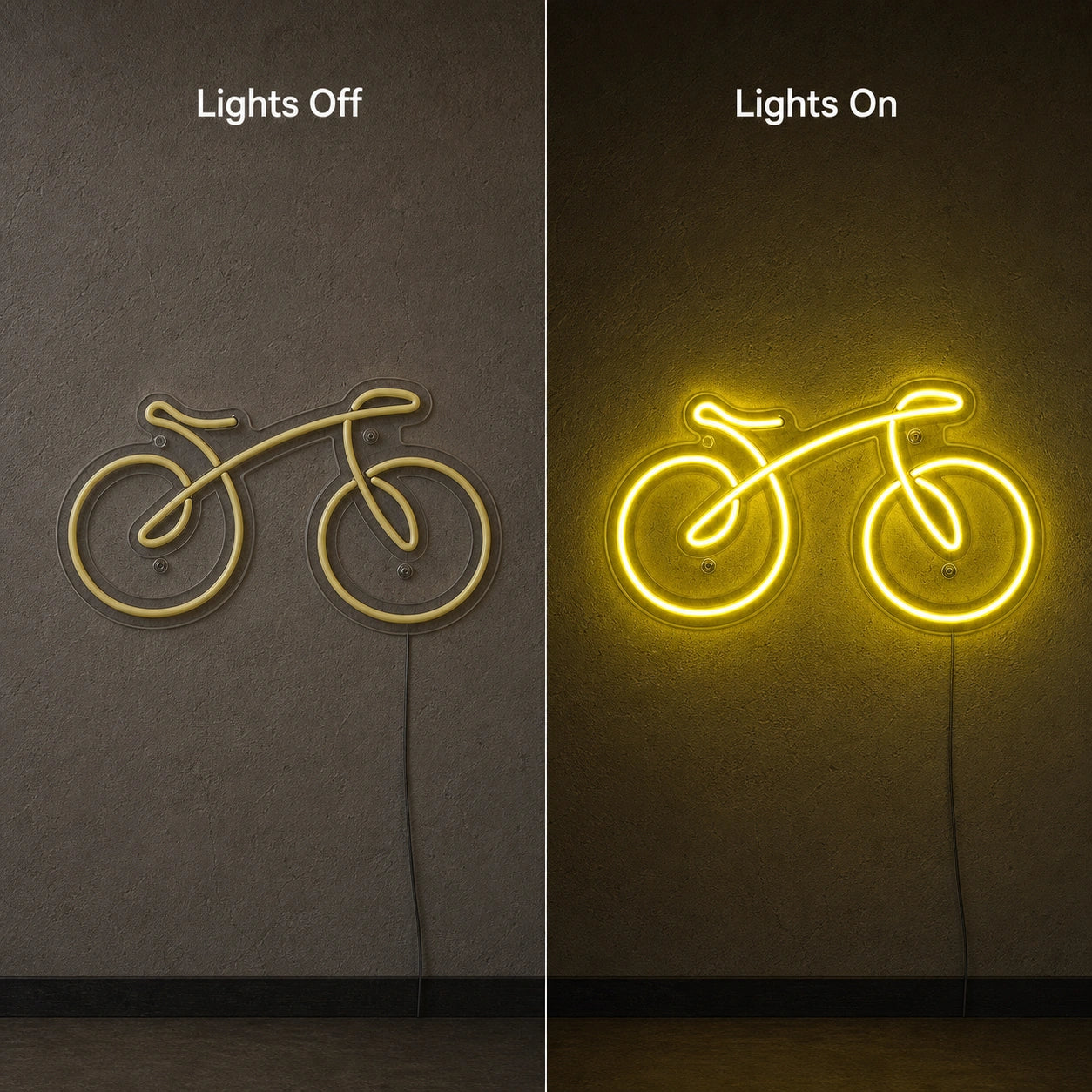 Bicycle Side Profile LED Neon Sign day and night comparison