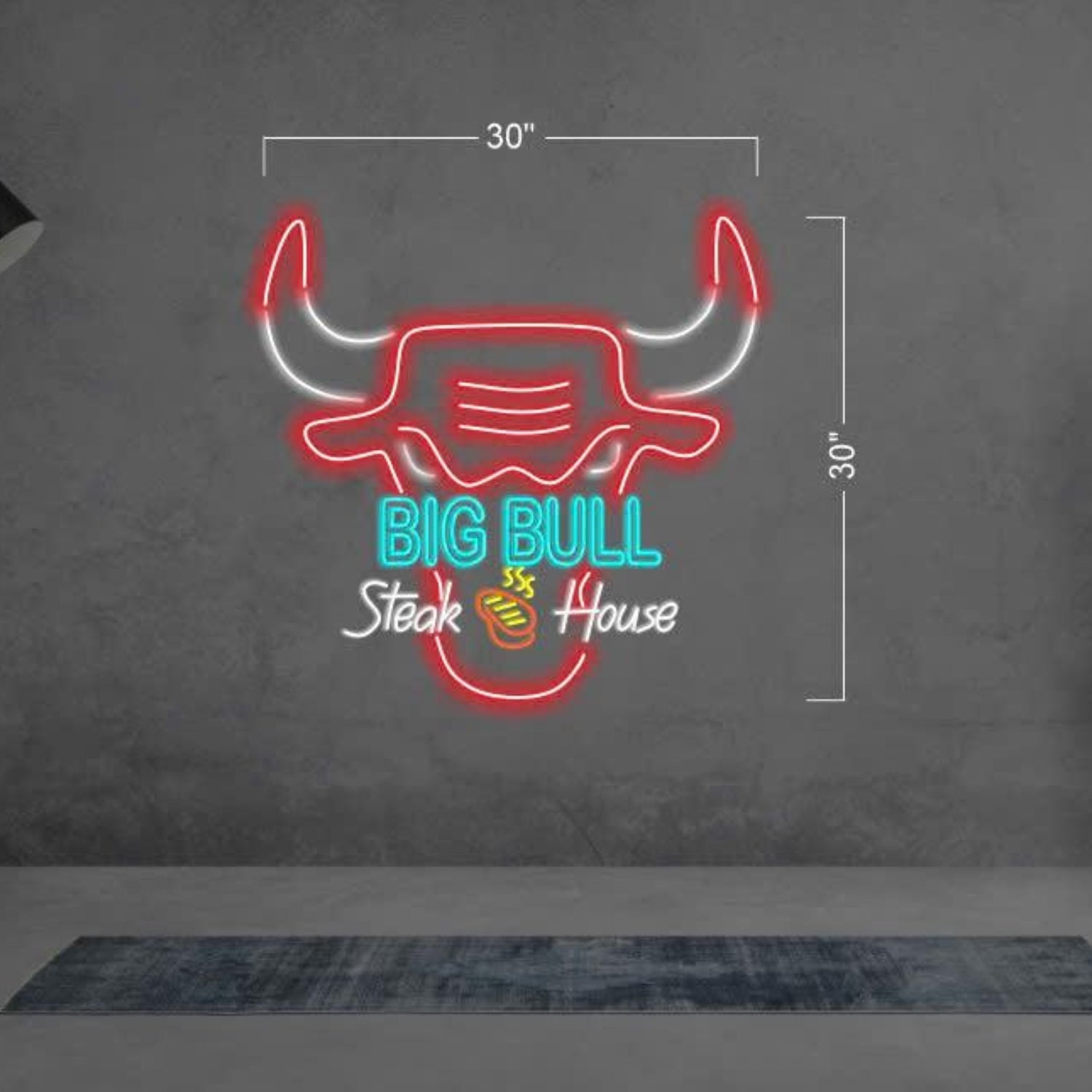 Big Bull Steak House Red-Blue-White Led Neon Sign For Restaurant Wall Decor | Shineneon