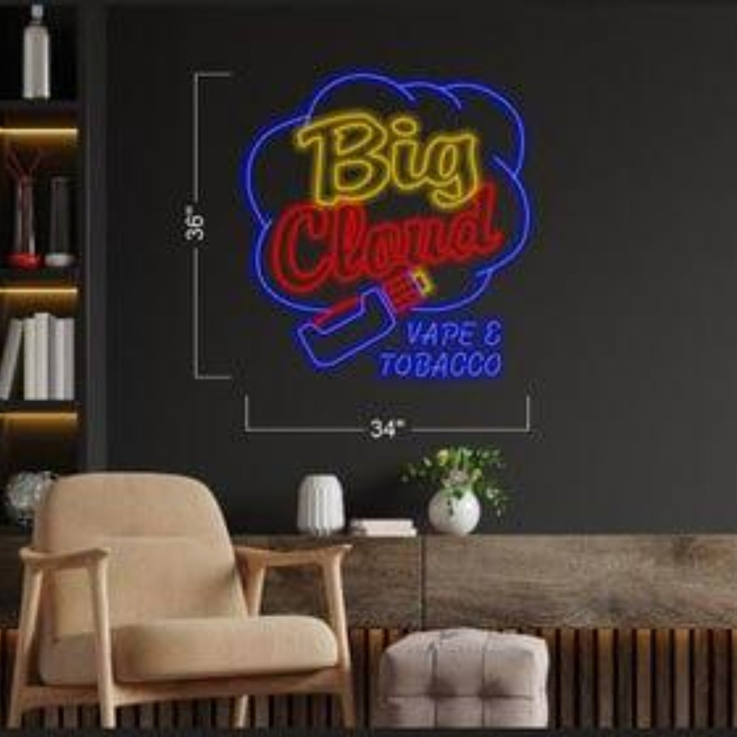 Big Cloud Vape Tobacco Tri-Color Led Neon Sign For Indoor Business Decor | Shineneon