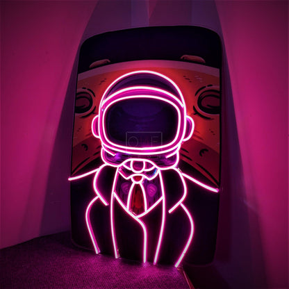 Big Man Moon Purple-White Astronaut Led Neon Sign For Urban Street Art Decor | Shineneon