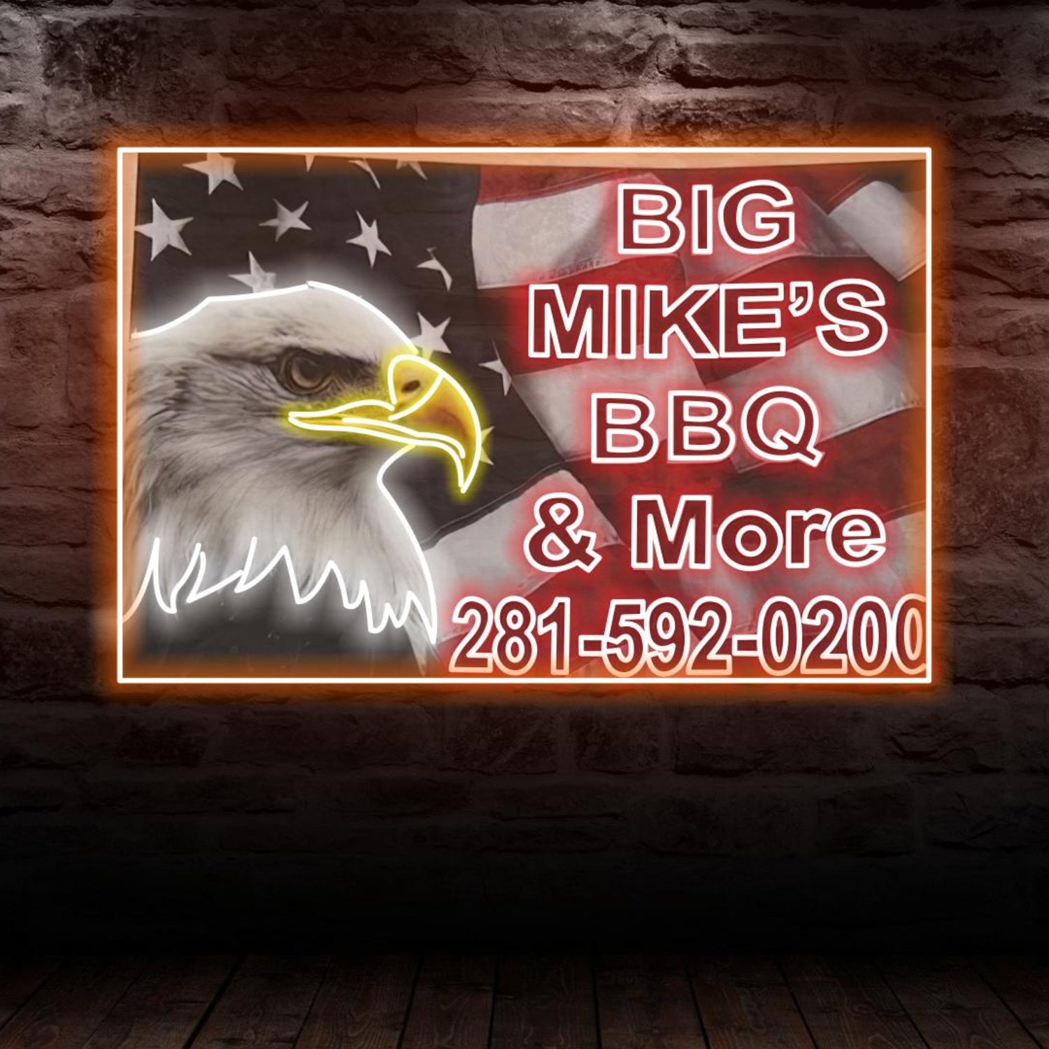 Big Mikes Bbq Orange-White Eagle Led Neon Sign For Restaurant Decor | Shineneon