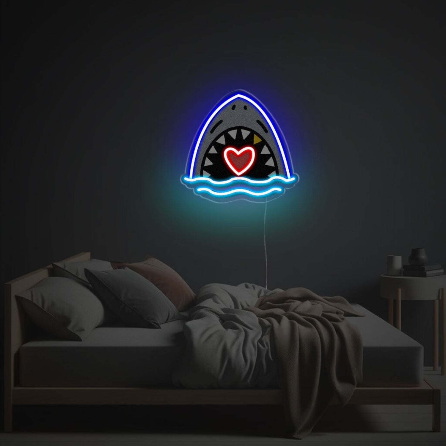 Big White Shark With Red Heart Led Neon Acrylic Artwork | Shineneon