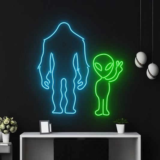 Bigfoot And Alien Neon Sign