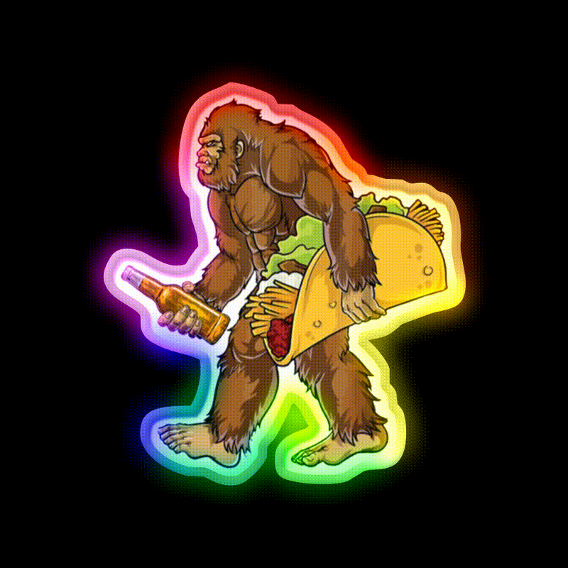 Bigfoot Carrying Taco And Beer Bar Decor Led Neon Sign Rgb Color - LED neon sign close-up detail