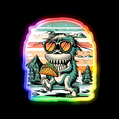 Bigfoot Carrying Taco Sunset Taco Led Neon Sign Mexican Food Sign Rgb Color - LED neon sign close-up detail