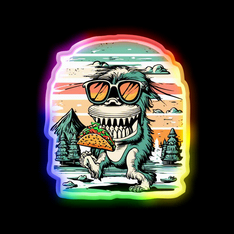 Bigfoot Carrying Taco Sunset Taco Led Neon Sign Mexican Food Sign Rgb Color - LED neon sign close-up detail