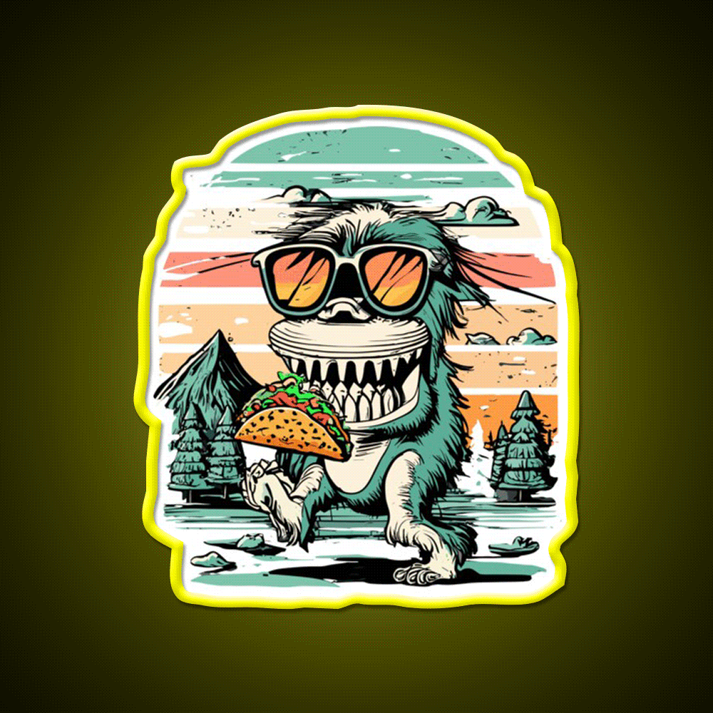 Bigfoot Carrying Taco Sunset Taco Led Neon Sign Mexican Food Sign Rgb Color - Custom LED neon sign front view