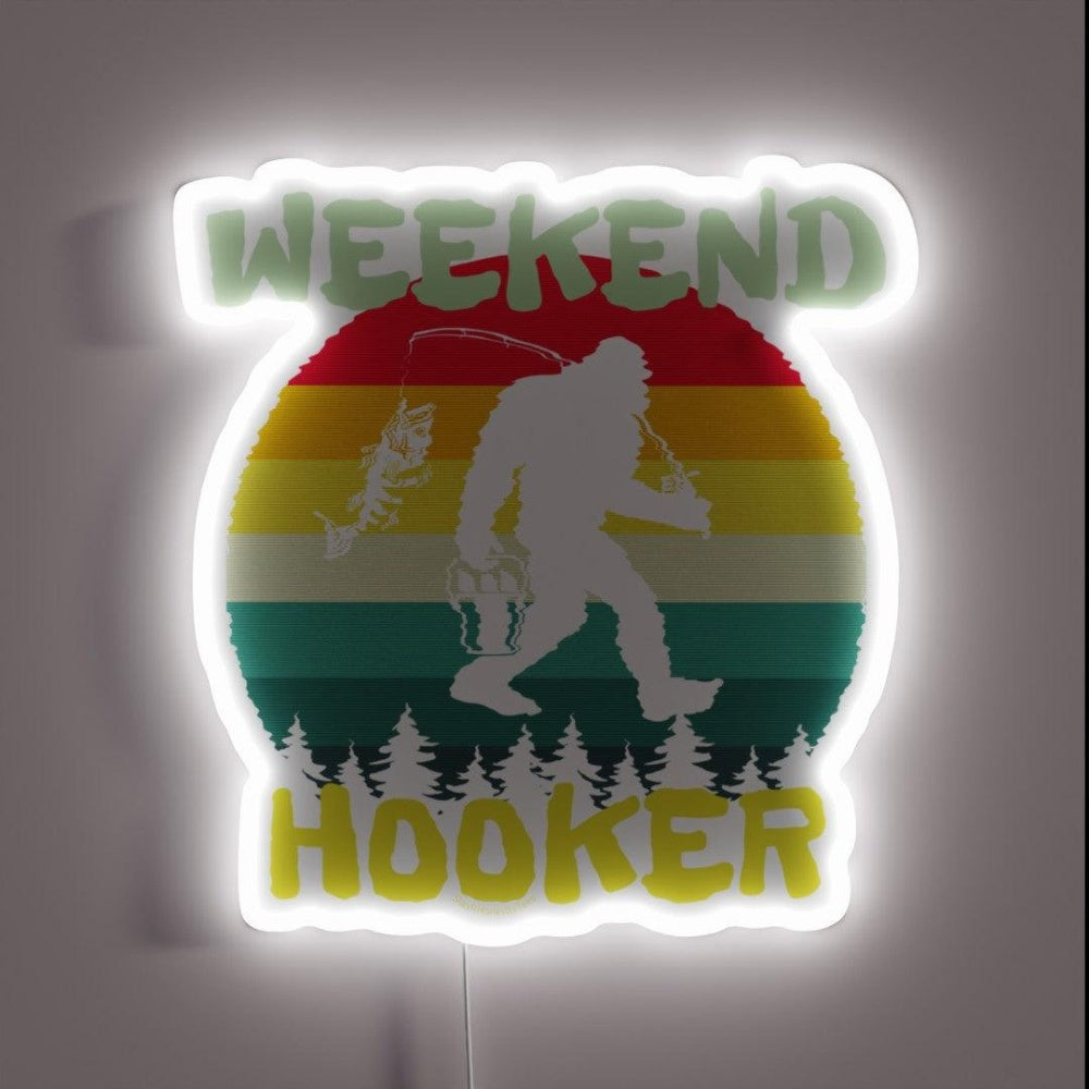 Bigfoot Fishing Weekend Hooker Retro Sunset Rgb Led Neon Sign - Custom LED neon sign front view