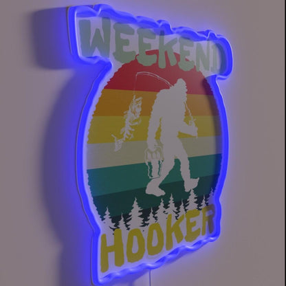 Bigfoot Fishing Weekend Hooker Retro Sunset Rgb Led Neon Sign - LED neon sign close-up detail