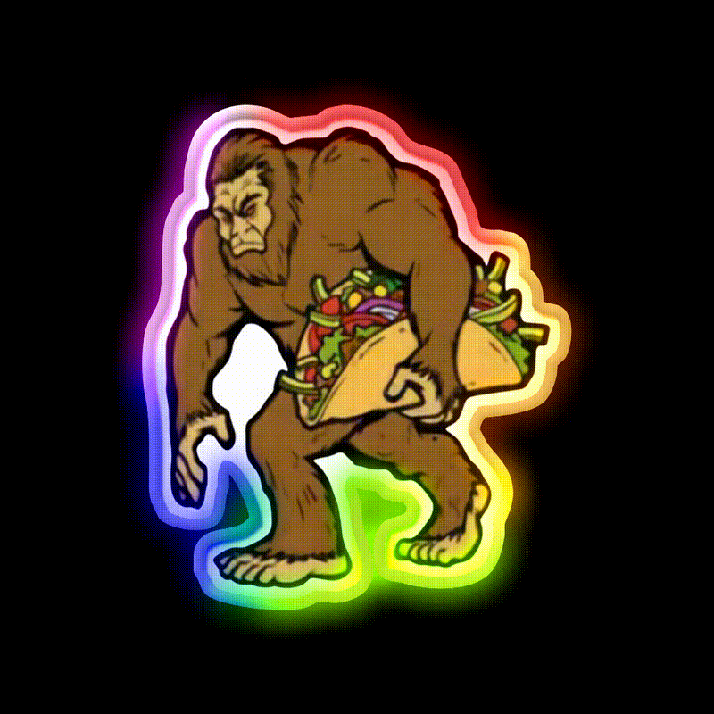 Bigfoot Sasquatch Carrying Taco Led Neon Sign Mexican Food Sign Rgb Color - LED neon sign close-up detail
