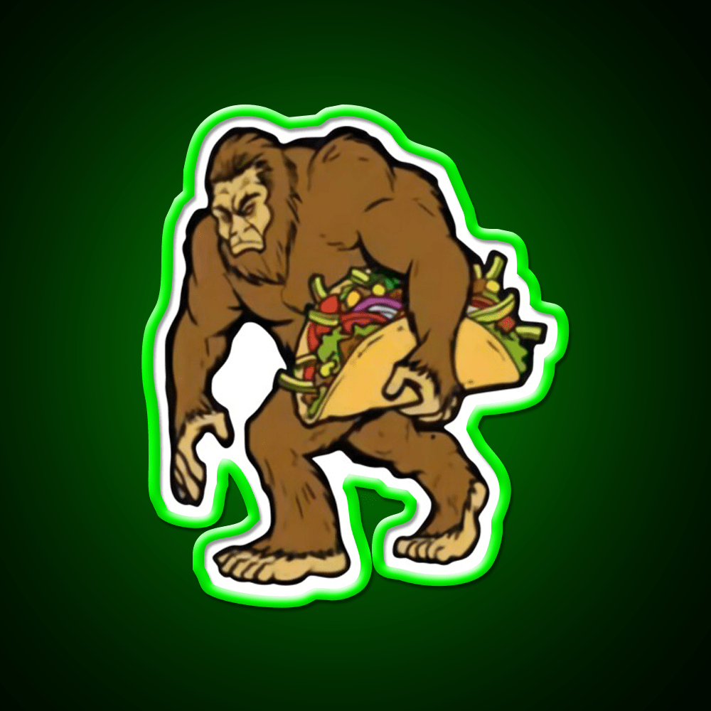 Bigfoot Sasquatch Carrying Taco Led Neon Sign Mexican Food Sign Rgb Color - Shineneon