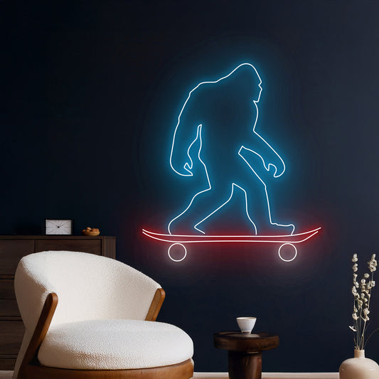 Bigfoot Skateboarding Neon Sign