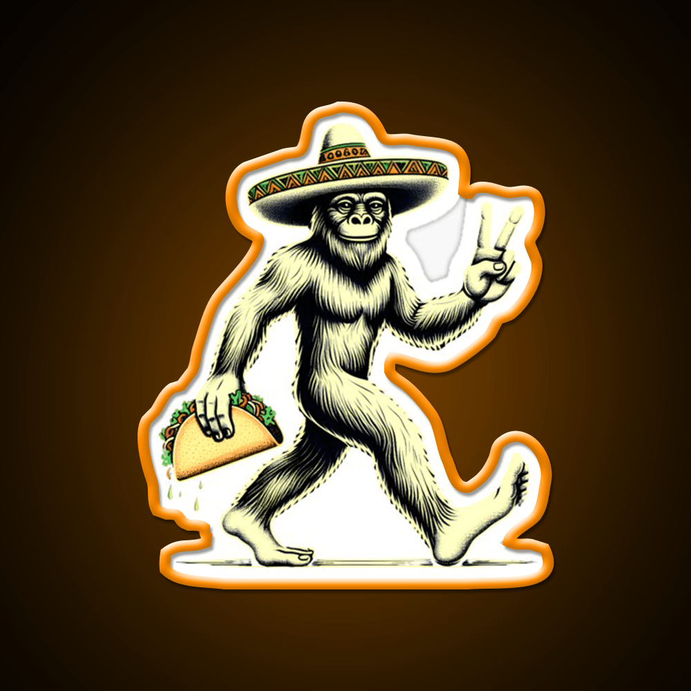 Bigfoot Wearing A Sombrero And Carrying A Taco Led Neon Sign Rgb Color - Shineneon