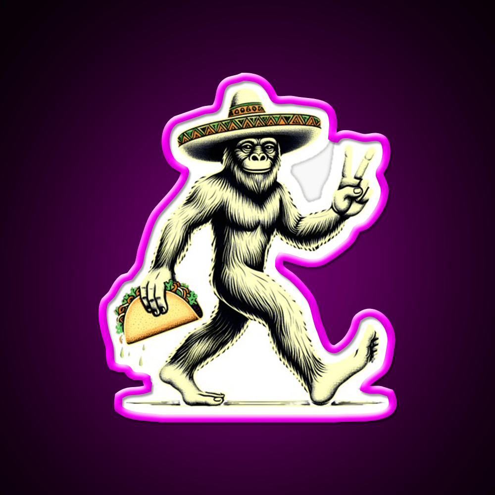 Bigfoot Wearing A Sombrero And Carrying A Taco Led Neon Sign Rgb Color - Shineneon