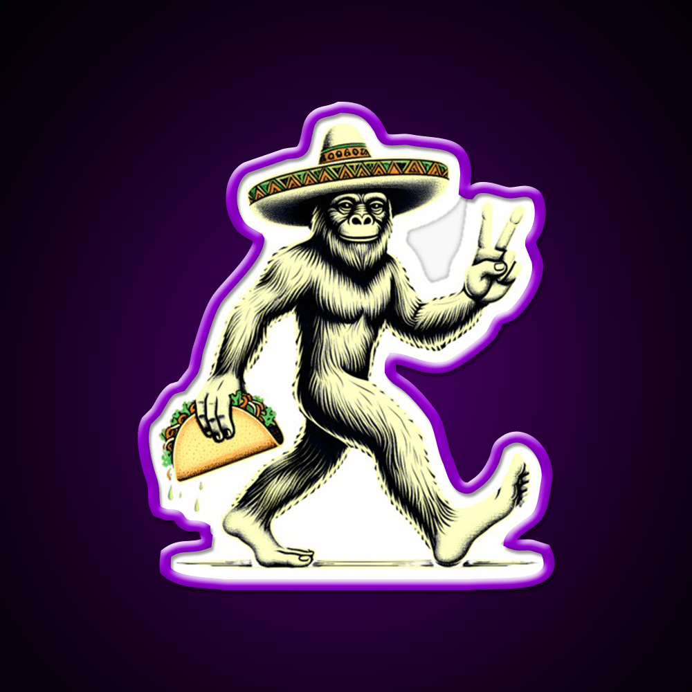 Bigfoot Wearing A Sombrero And Carrying A Taco Led Neon Sign Rgb Color - Shineneon