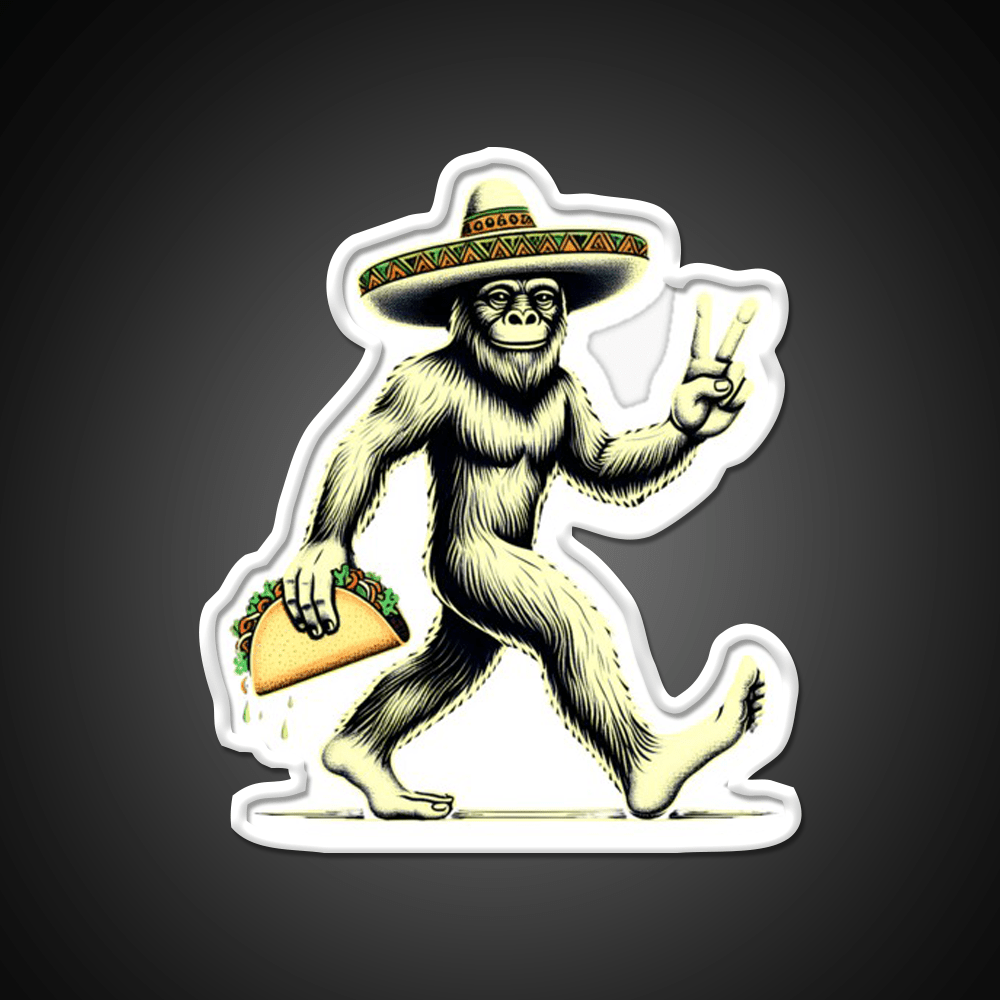 Bigfoot Wearing A Sombrero And Carrying A Taco Led Neon Sign Rgb Color - Shineneon