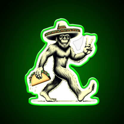 Bigfoot Wearing A Sombrero And Carrying A Taco Led Neon Sign Rgb Color - Shineneon