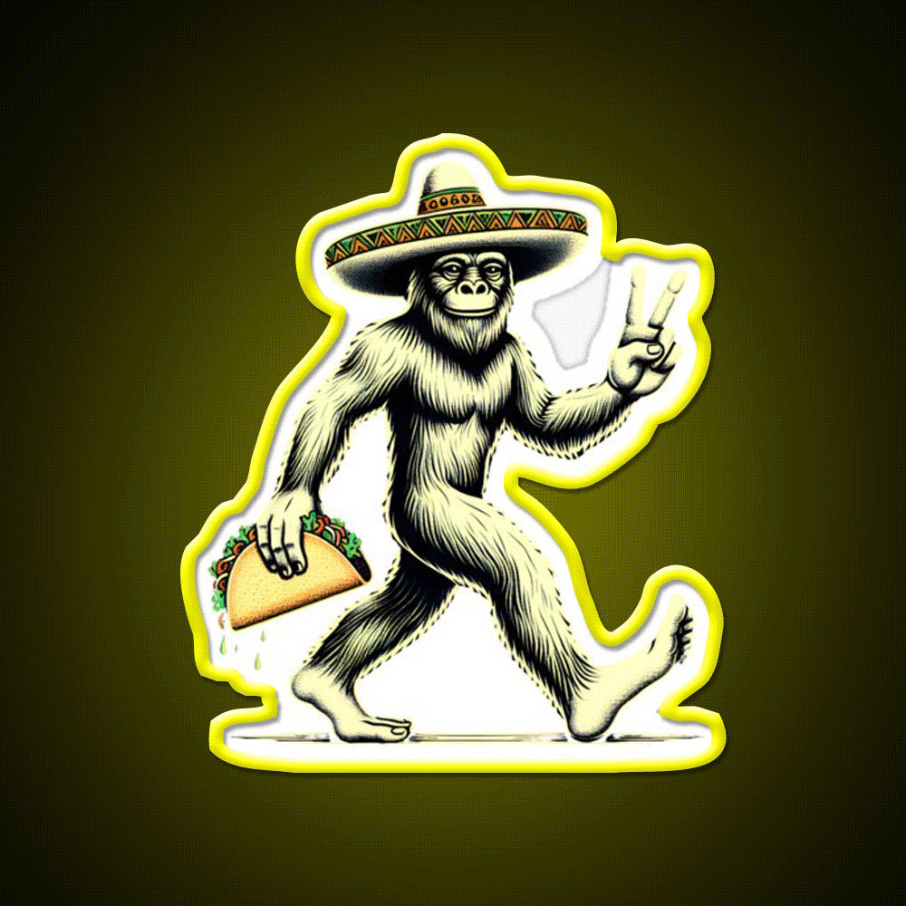Bigfoot Wearing A Sombrero And Carrying A Taco Led Neon Sign Rgb Color - Custom LED neon sign front view