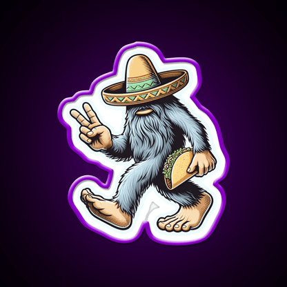 Bigfoot Wearing Sombrero And Carrying Taco Led Neon Sign Food Art Rgb Color - Shineneon