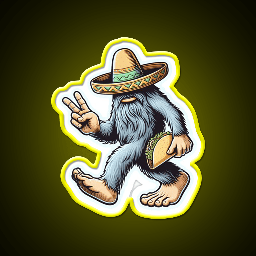 Bigfoot Wearing Sombrero And Carrying Taco Led Neon Sign Food Art Rgb Color - Shineneon