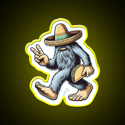 Bigfoot Wearing Sombrero And Carrying Taco Led Neon Sign Food Art Rgb Color - Shineneon
