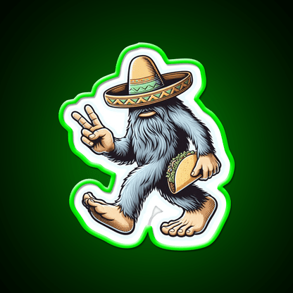 Bigfoot Wearing Sombrero And Carrying Taco Led Neon Sign Food Art Rgb Color - Shineneon