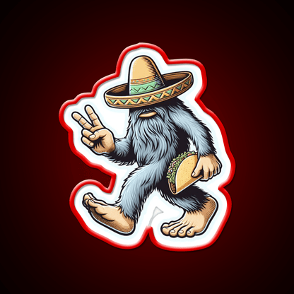 Bigfoot Wearing Sombrero And Carrying Taco Led Neon Sign Food Art Rgb Color - Shineneon