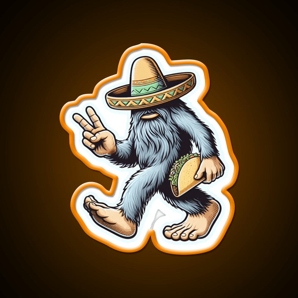 Bigfoot Wearing Sombrero And Carrying Taco Led Neon Sign Food Art Rgb Color - Shineneon