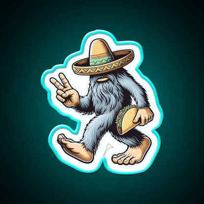 Bigfoot Wearing Sombrero And Carrying Taco Led Neon Sign Food Art Rgb Color - Shineneon