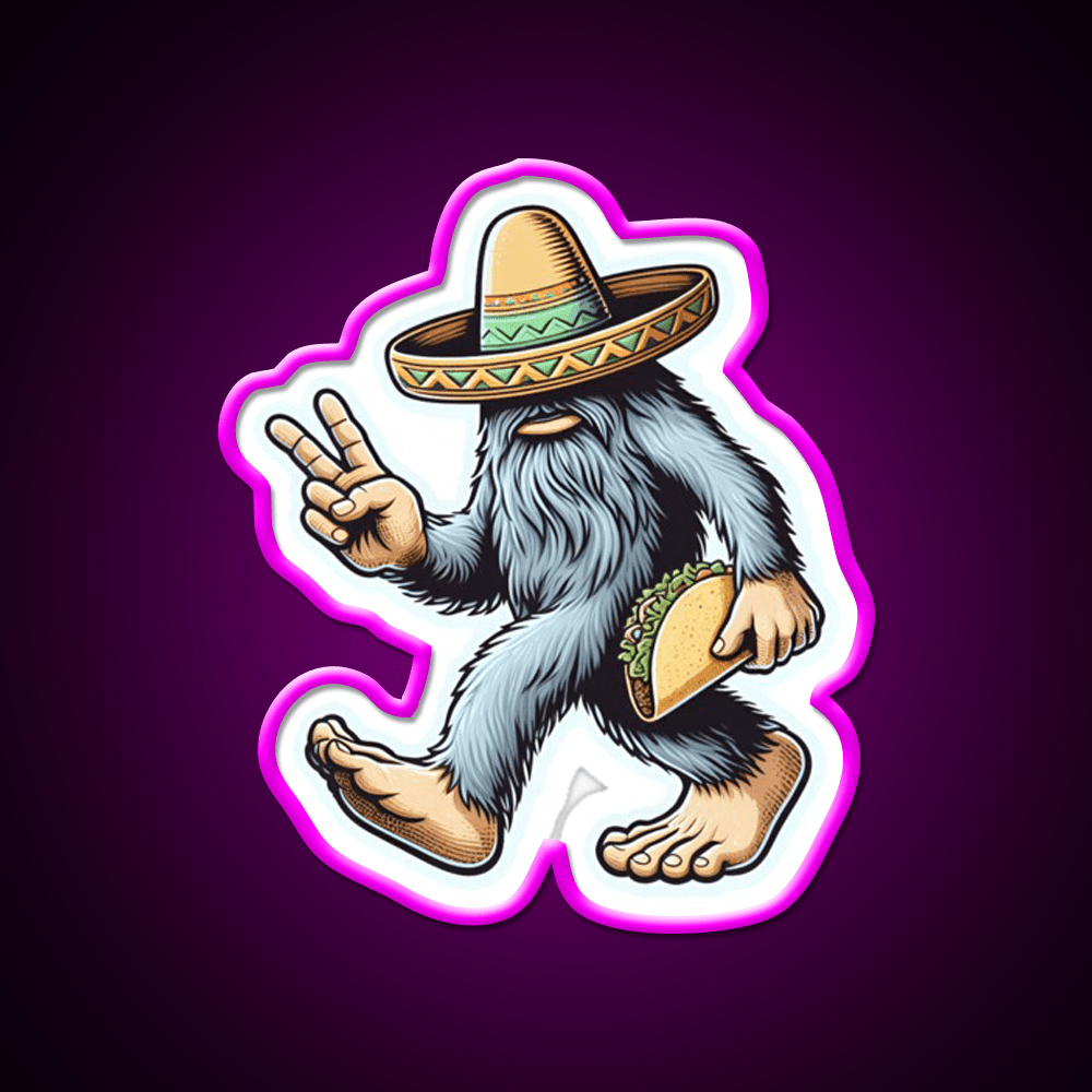 Bigfoot Wearing Sombrero And Carrying Taco Led Neon Sign Food Art Rgb Color - Shineneon