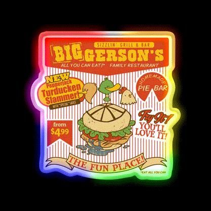 Biggersons Fast Food Led Neon Sign For Burger Place Rgb Color - LED neon sign close-up detail
