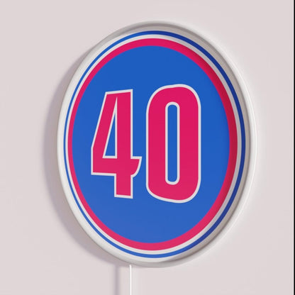 Bill Laimbeer Number 40 Jersey Detroit Pistons Rgb Led Neon Sign - Neon sign mounted on wall in room