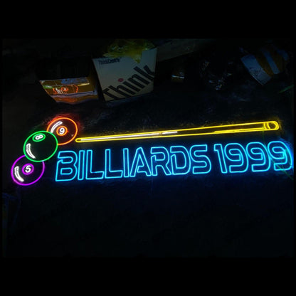 Billiards 1999 With Pool Balls And Cue Led Neon Sign For Game Rooms And Bars | Shineneon