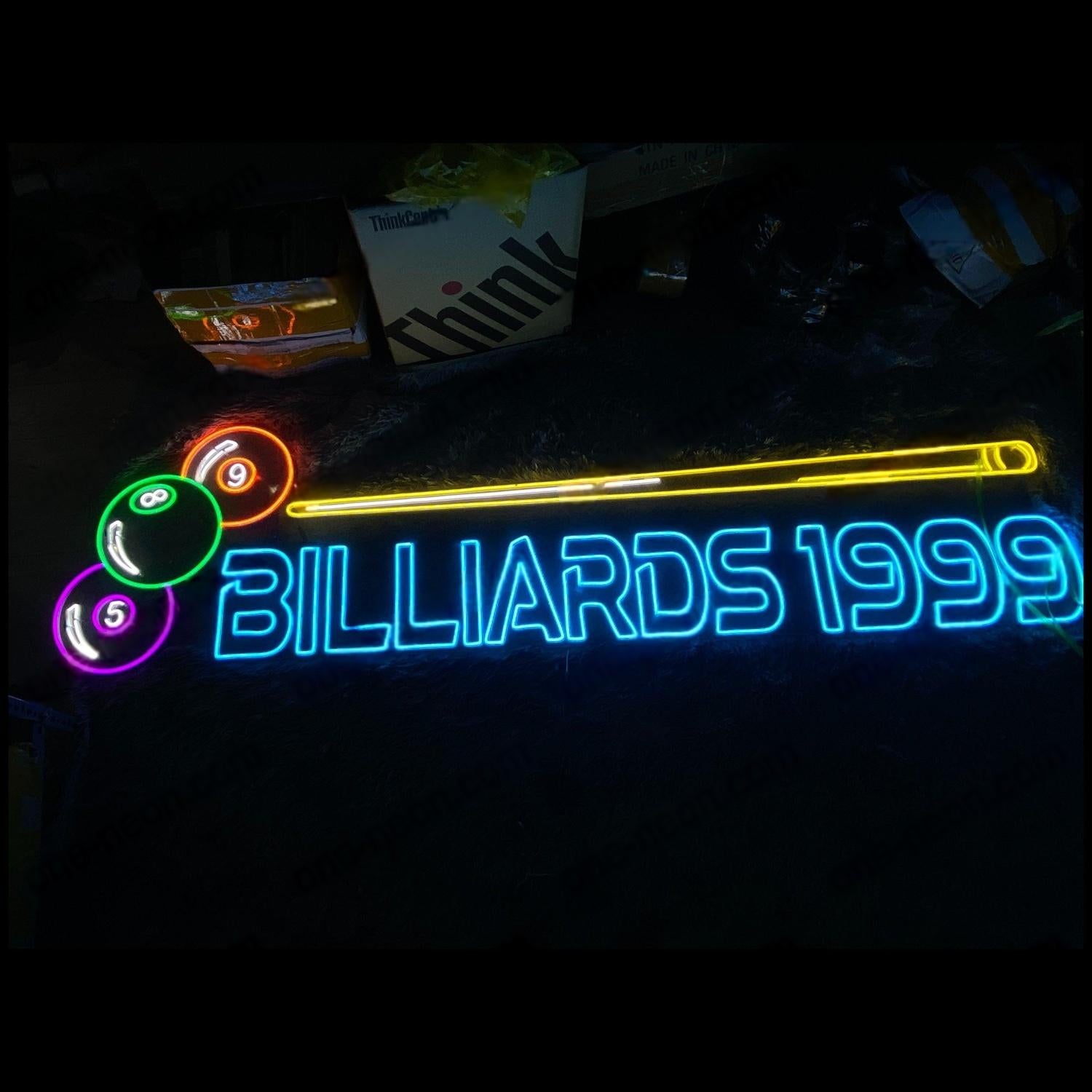 Billiards 1999 With Pool Balls And Cue Led Neon Sign For Game Rooms And Bars | Shineneon