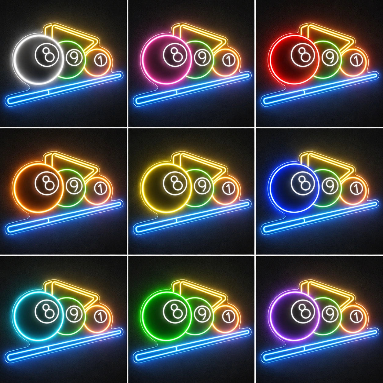 Billiards Bar Rack Neon Sign LED Neon Sign color grid
