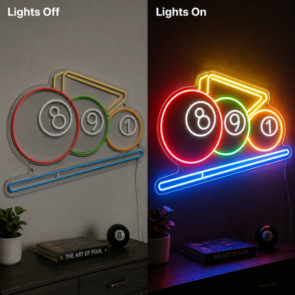 Billiards Bar Rack Neon Sign LED Neon Sign day and night comparison