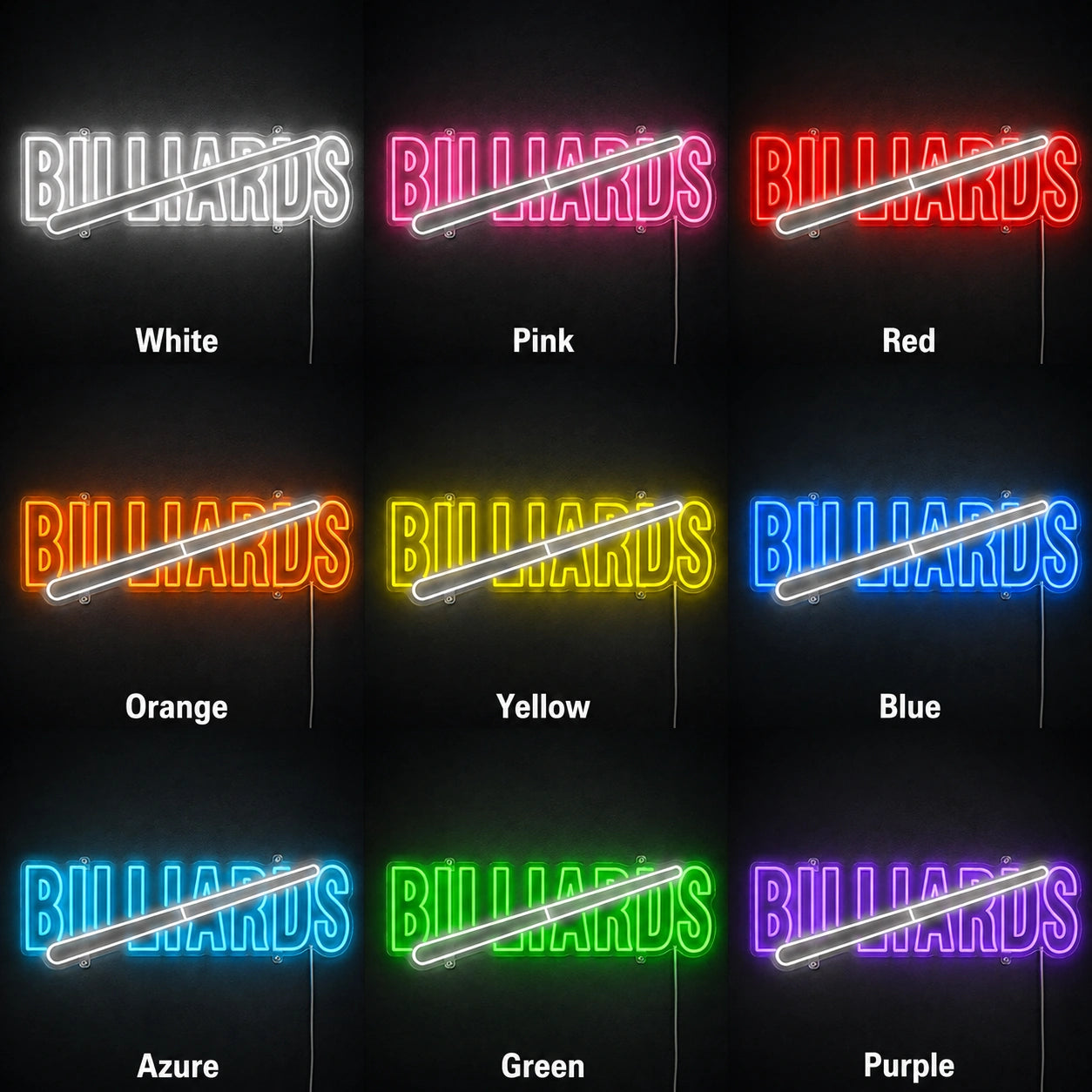 Billiards Cue Neon Sign LED Neon Sign color grid