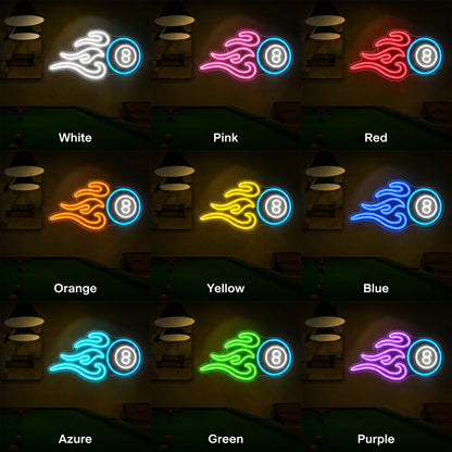 Billiards Eight Ball LED Neon Sign day and night comparison