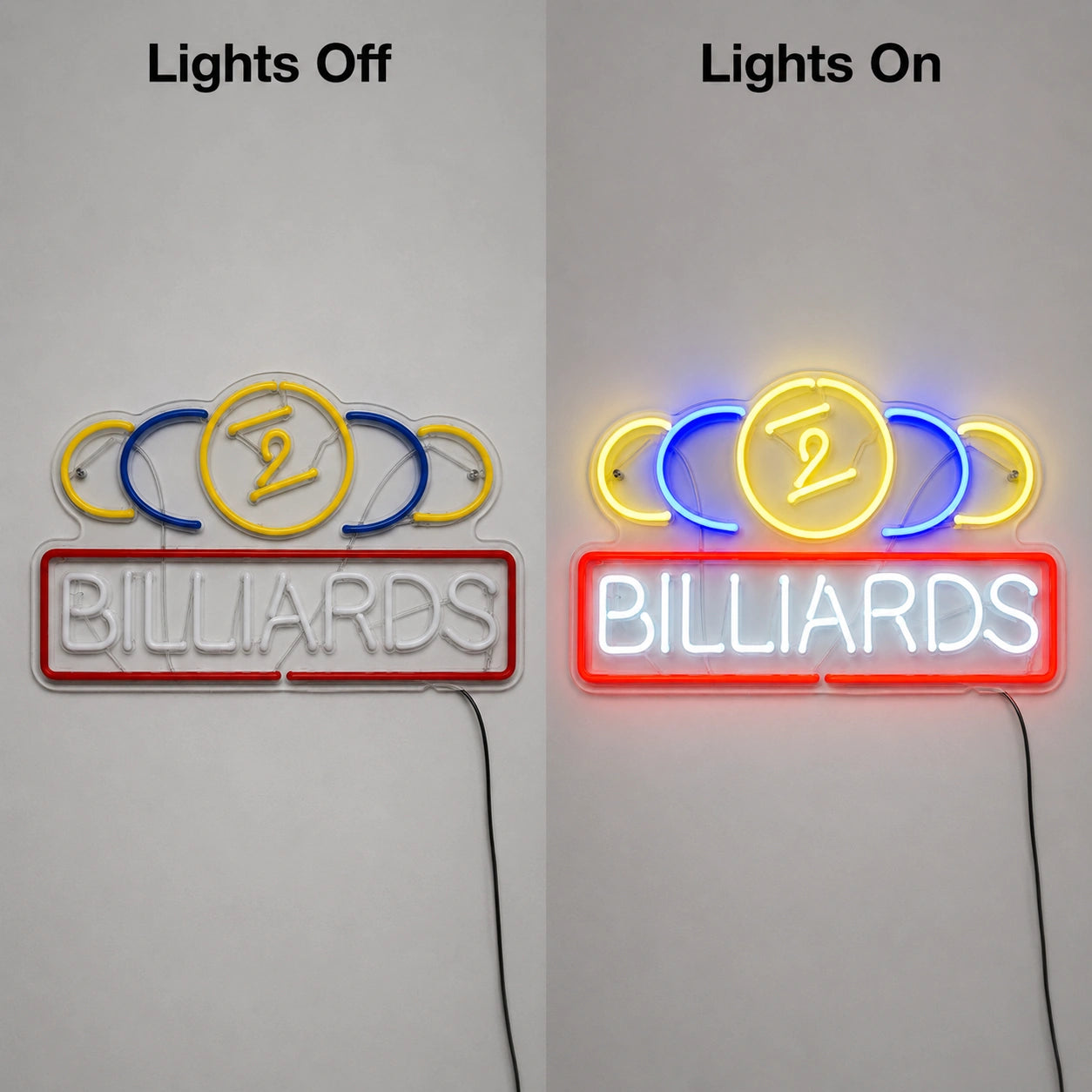 Billiards Game Neon Sign LED Neon Sign day and night comparison