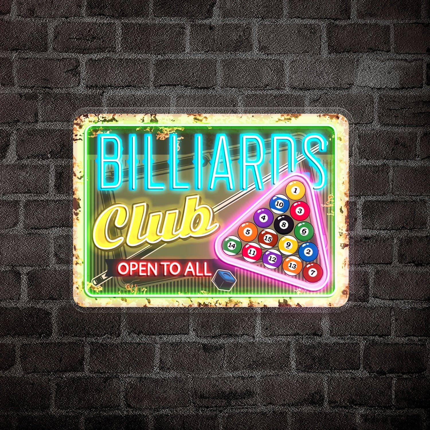 Billiards Open to All Acrylic Led Neon Sign | Shineneon