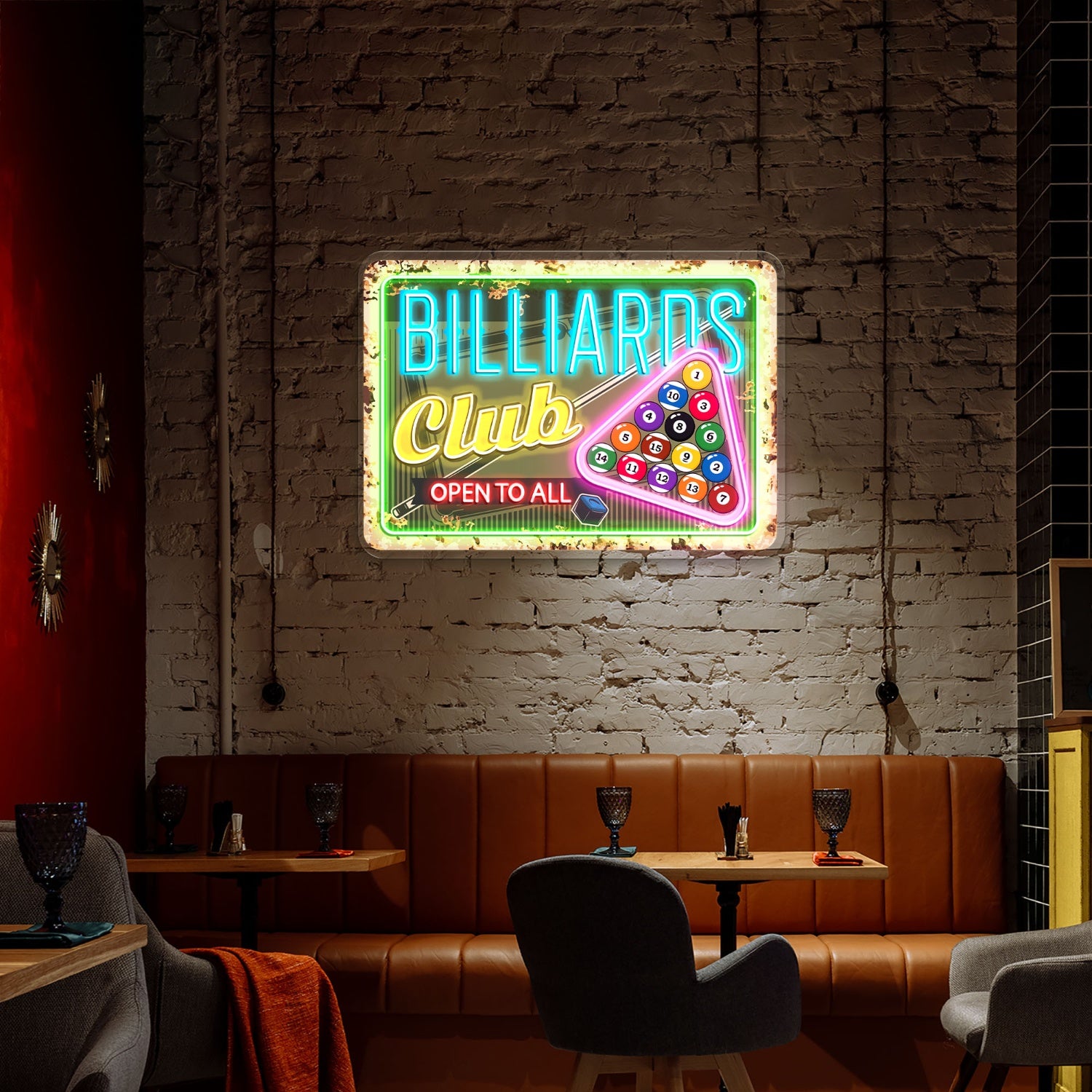 Billiards Open to All Acrylic Led Neon Sign | Shineneon