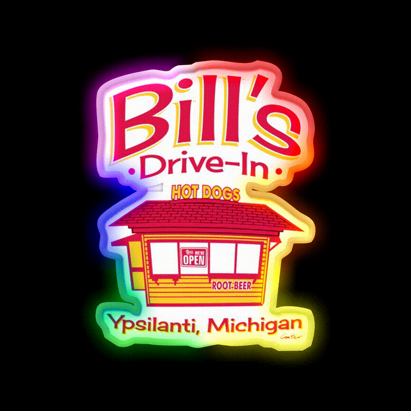 Bills Drive In Hot Dog Stand Beer Bar Decor Led Neon Sign Rgb Color - LED neon sign close-up detail