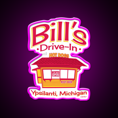Bills Drive In Hot Dog Stand Beer Bar Decor Led Neon Sign Rgb Color - Neon sign mounted on wall in room