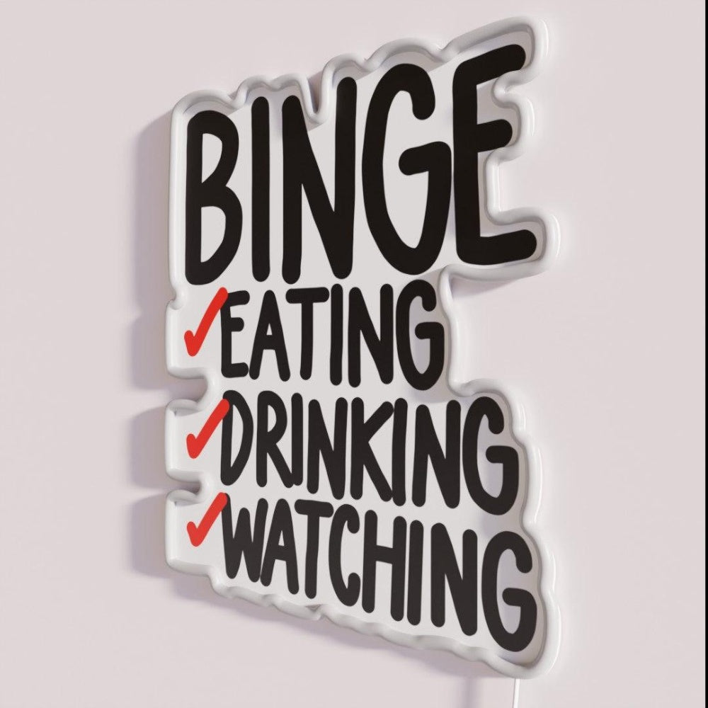 Binge Rgb Led Neon Sign - Neon sign mounted on wall in room