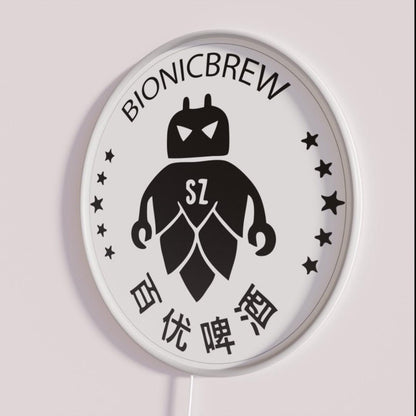 Bionic Brew Chinese Brewery Robot Beer Rgb Led Neon Sign - Neon sign mounted on wall in room