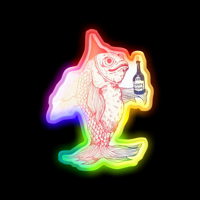 Birthday Fish Man Cave Bar Led Neon Sign Rgb Color